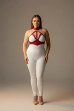 Plus Size Red Women's Leather Harness Set with Fancy Leash - SH1286 - Image 2