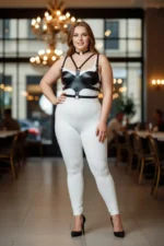 Plus Size Black Women's Leather Chest Harness Set with Choker Detail Fantasy Accessory - SH1296 - Image 5