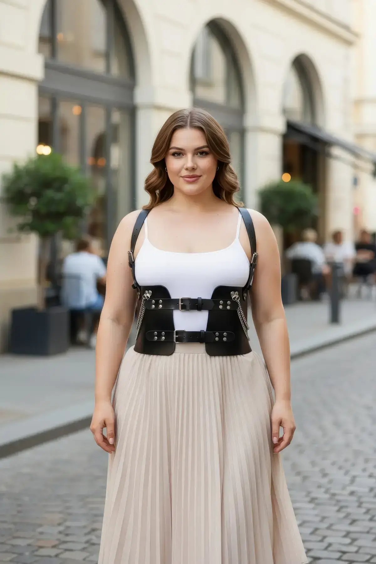Plus Size Black Women's Belt Corset-Style with Chain Detail - SH1300