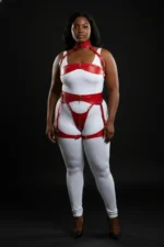 Plus Size Red Women's Leather Harness Set with Garter, Fantasy Accessory - SH1373 - Image 3
