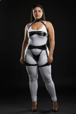 Plus Size Black Women's Leather Harness Set with Garter, Fantasy Body Accessory - SH1373 - Image 3