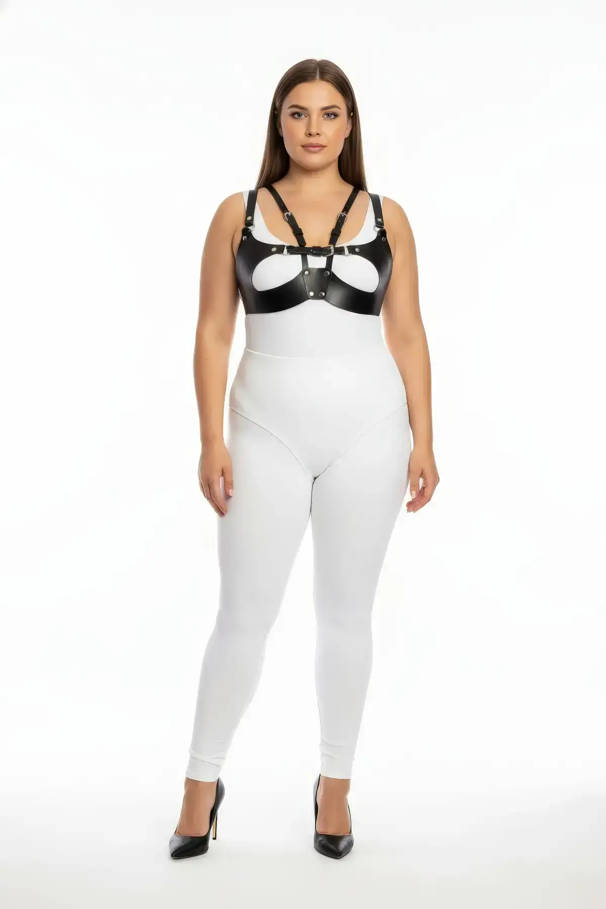 Plus Size Black Women's Harness Set Adjustable Leather Body Accessory - SH1377