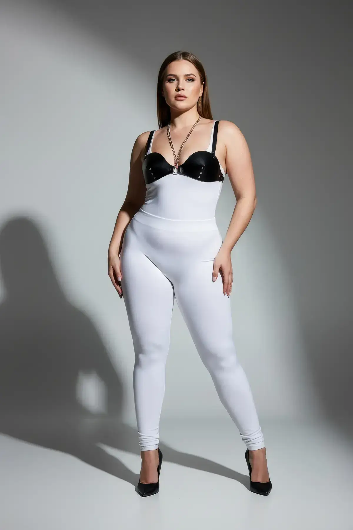 139524.webp Plus Size Black Women's Harness Set with Chain Detail Leather Body Accessory - SH1380 - Image 1