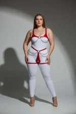 Plus Size Red Women's Leather Harness Set with Chain Detail Body Accessory - SH1384 - Image 2