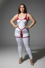 Plus Size Red Women's Leather Harness Set with Chain Detail Body Accessory - SH1384 - Image 3