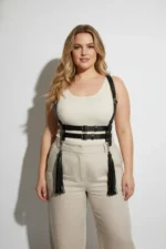 Plus Size Black Women's Belt Strap Corset Style Leather Body Accessory with Tassel Detail - SH1393 - Image 5