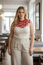 Plus Size Red Women's Choker Dress with Laser Cut Details - SH1407