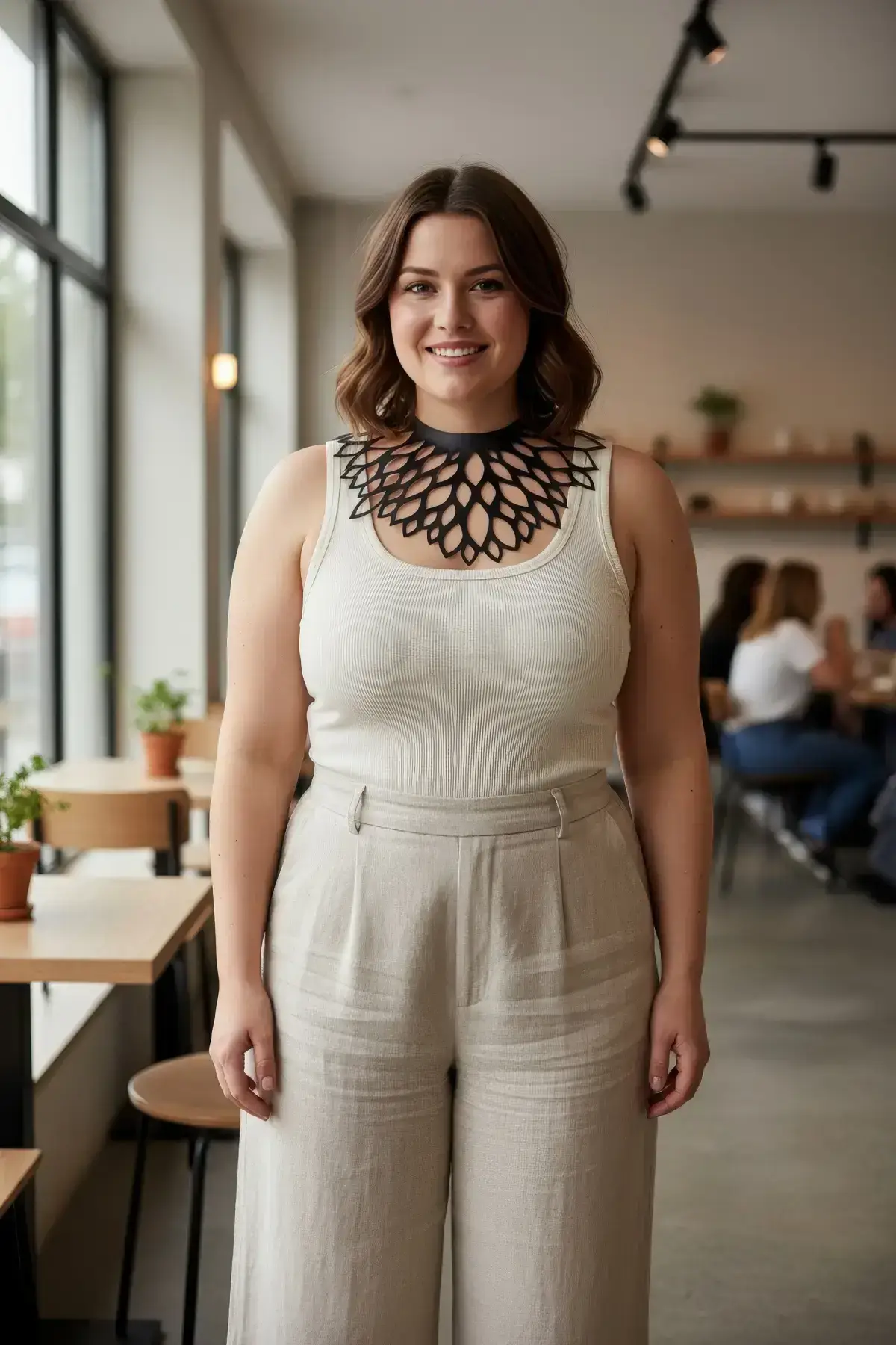 Plus Size Black Women's Choker Laser Cut Aesthetic Combination Set - SH1407