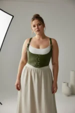 Plus Size Khaki Women's Belted Corset-Style with Tie Detail - SH1428 - Image 3