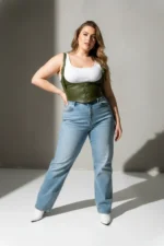 Plus Size Khaki Women's Belted Corset-Style with Tie Detail - SH1428 - Image 4