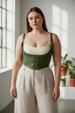 Plus Size Khaki Women's Belted Corset-Style with Tie Detail - SH1428 - Image 5