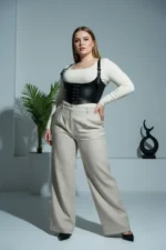 Plus Size Black Women's Corset with Belt Lace-up Detail and Leather Look - SH1428 - Image 4