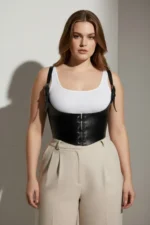 Plus Size Black Women's Corset with Belt Lace-up Detail and Leather Look - SH1428 - Image 5