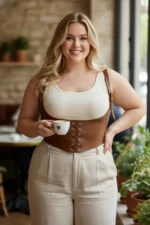 Plus Size Women's Leather Corset with Belt, Shoulder Straps and Tie-Up - SH1428