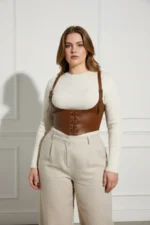 Plus Size Women's Leather Corset with Belt, Shoulder Straps and Tie-Up - SH1428 - Image 5