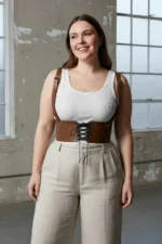 Plus Size Women's Corset with Belt, Shoulder Straps and Lace Detail - SH1429