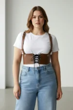 Plus Size Women's Corset with Belt, Shoulder Straps and Lace Detail - SH1429 - Image 3