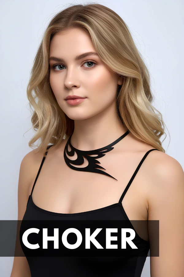 Punk style leather choker necklace with O-ring detail