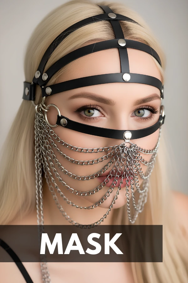 Leather bunny mask and sexy head harness accessory