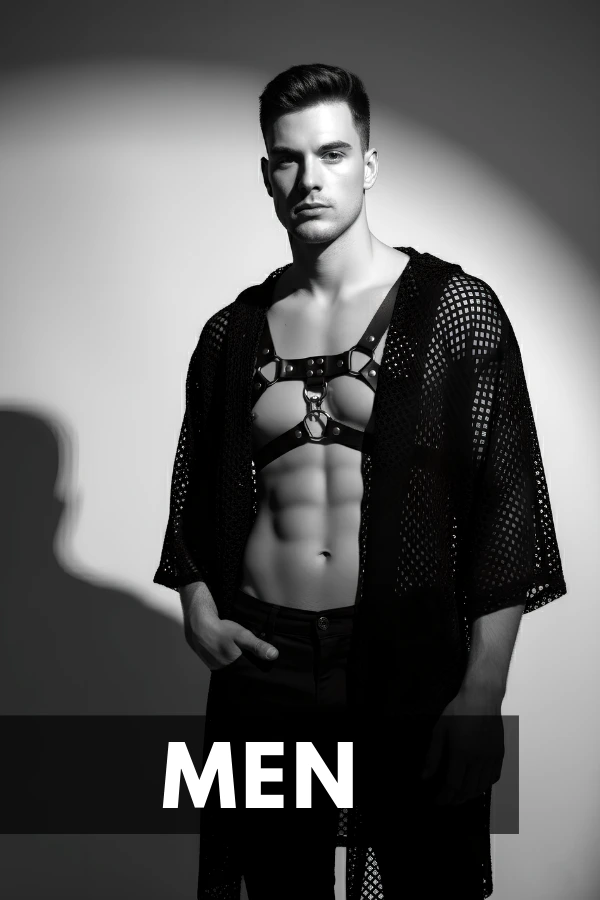 Men's harness and bold fetish wear accessories